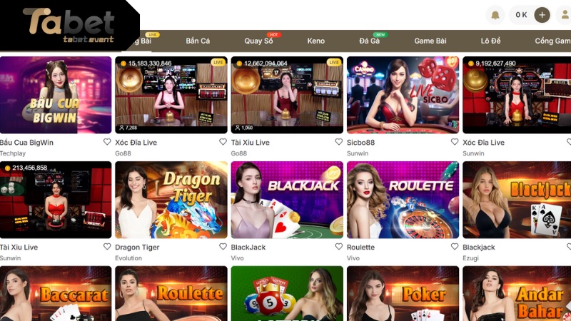 Tổng hợp các thể loại trò chơi cược phổ biến tại TABET